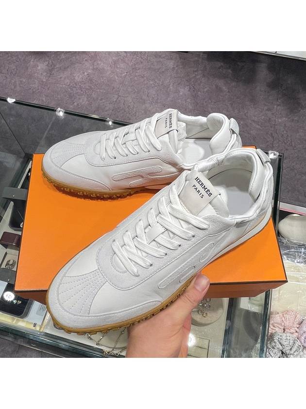 Men s Jet Sneakers Suede Goatskin White - HERMES - BALAAN 5