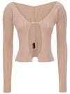 La Maille Pralu Longue Micro Charm Logo Cardigan Light Brown - JACQUEMUS - BALAAN 2