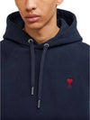 Embroidered Logo Organic Cotton Hoodie Navy - AMI - BALAAN 4