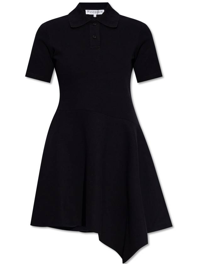 Cotton Asymmetric Polo Collar Short Dress Black - JW ANDERSON - BALAAN 2