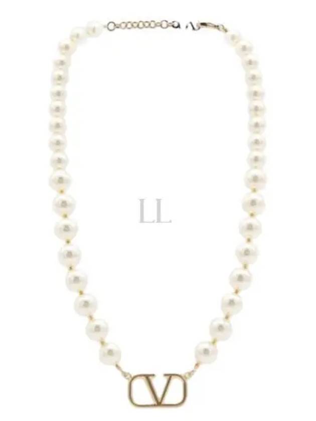 24 4W0J0P13 UXM 0O3 4W2J0P13 Metal Swarovski Pearl V Logo Signature Necklace - VALENTINO - BALAAN 1