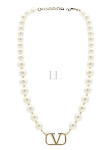 24 4W0J0P13 UXM 0O3 4W2J0P13 Metal Swarovski Pearl V Logo Signature Necklace - VALENTINO - BALAAN 1