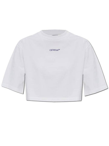 Off-White Short T-shirt With Printed Logo, Women's, White - OFF WHITE - BALAAN 1