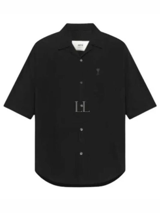 Logo Cotton Short Sleeve Shirt Black - AMI - BALAAN 2