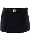 Women's Corduroy Mini Cotton H-Line Skirt Navy - MIU MIU - BALAAN 1