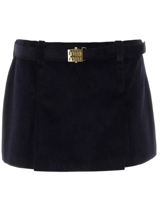 Women's Corduroy Mini H-Line Skirt Navy - MIU MIU - BALAAN 1