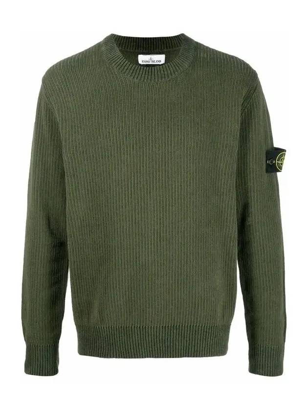 Wappen Patch Cotton Chenille Crew Neck Pullover Knit Top Khaki - STONE ISLAND - BALAAN 3