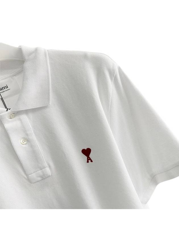 Small Heart Logo Polo Shirt White - AMI - BALAAN 3