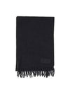 Logo Patch Fringe Wool Muffler Black - AMI - BALAAN 3