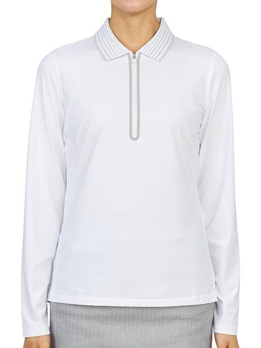 Women's Featherweight Zip Long Sleeve Polo Shirt White - G/FORE - BALAAN 1