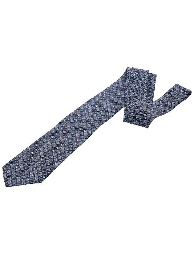 Tetris Print Silk Tie Navy - SALVATORE FERRAGAMO - BALAAN 4