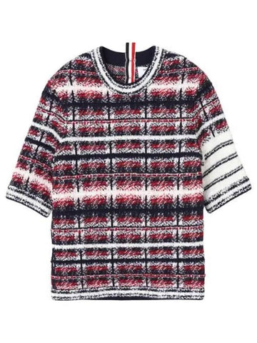 Merino and mohair diagonal crew neck short sleeve knit women - THOM BROWNE - BALAAN 1