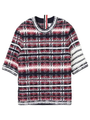 Merino and mohair diagonal crew neck short sleeve knit - THOM BROWNE - BALAAN 1