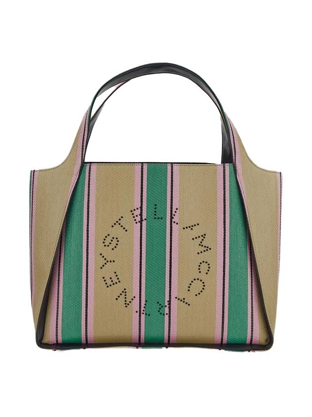 logo striped raffia tote bag in green - STELLA MCCARTNEY - BALAAN 1