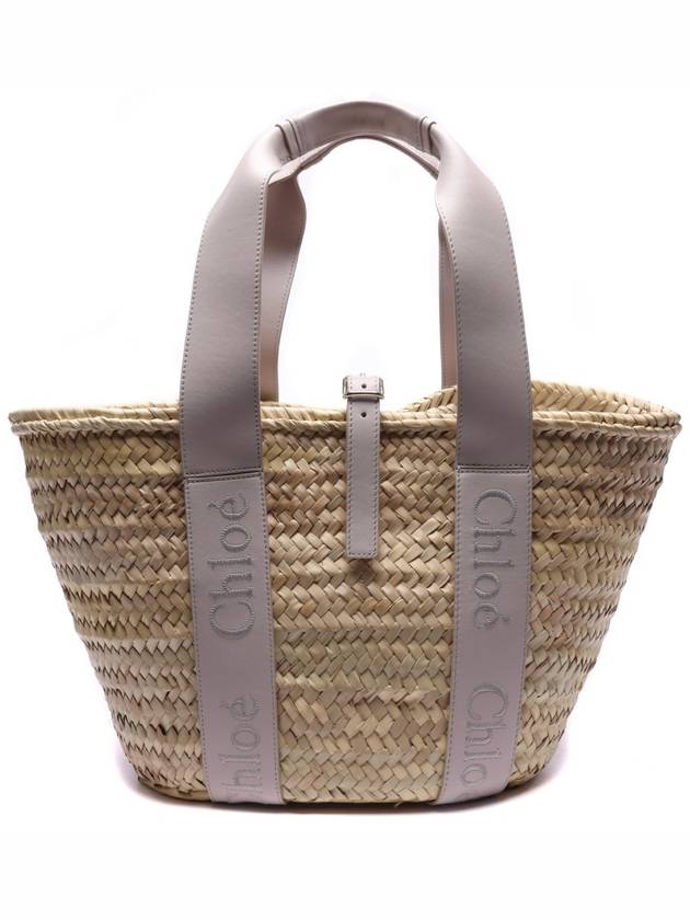 Sense Medium Raffia Basket Tote Bag Beige Grey - CHLOE - BALAAN 3