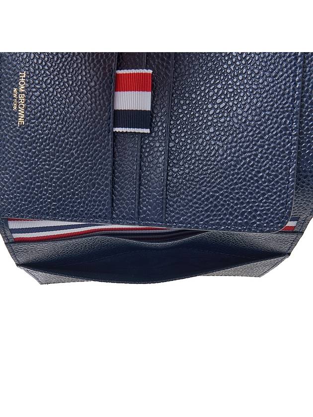 Pebble Grain Leather 4 Bar Card Wallet Navy - THOM BROWNE - BALAAN 10