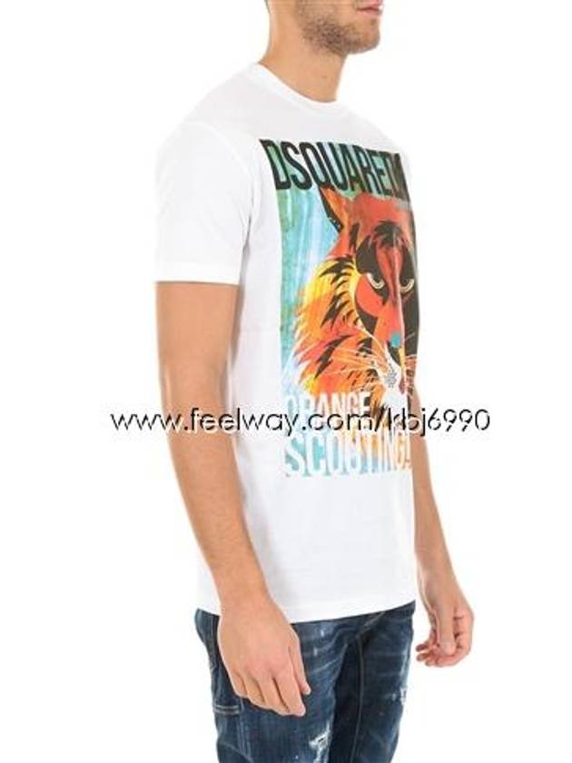 Tiger Print Cotton Short Sleeve T-Shirt White - DSQUARED2 - BALAAN 10