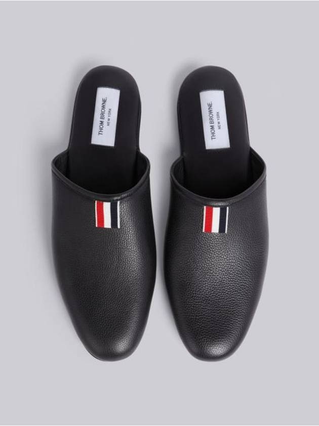 Pebbled Grosgrain Tab Leather Slippers Black - THOM BROWNE - BALAAN 3