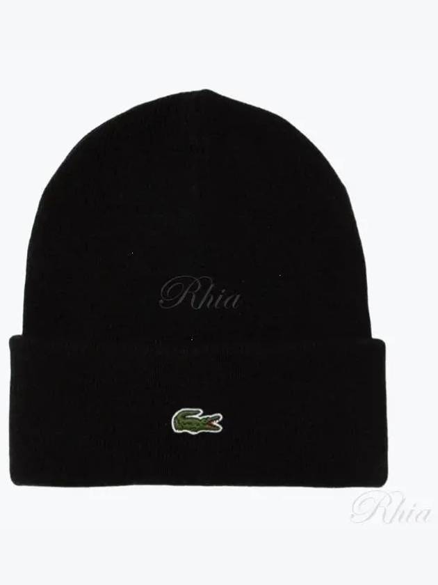 Ribbed Wool Beanie Black - LACOSTE - BALAAN 2