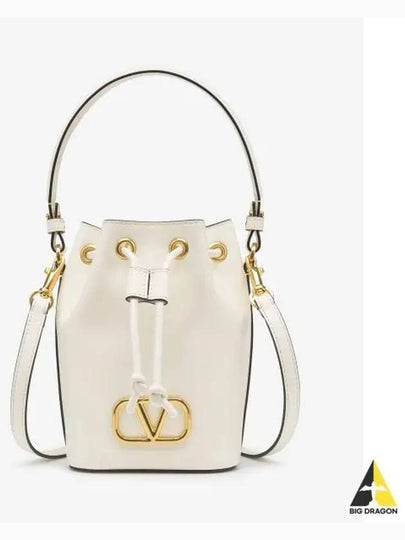 Mini drawstring V logo signature bucket bag ivory 5W2P0Z44VNL098 - VALENTINO - BALAAN 2