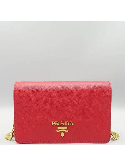 1BP006 Red leather SAFFIANO LUX gold mini chain cross bag - PRADA - BALAAN 2