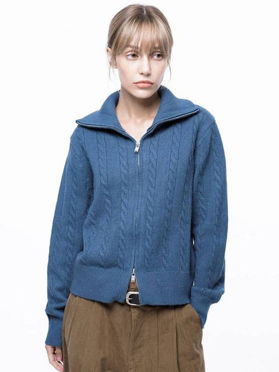 Four Woman Women s Soft Cable Zip up Knit Cardigan Blue W243TP03BL - CHANCE'S NOI - BALAAN 2