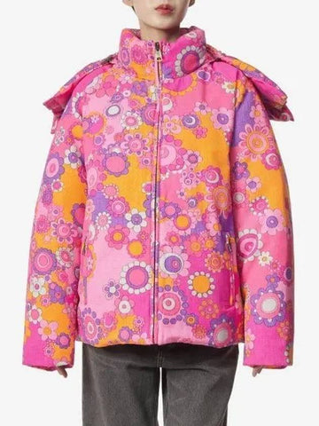 Floral Print Snowboard Hooded Down Jacket Fuchsia 07C103FUSCIA - ERL - BALAAN 1