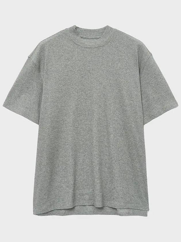 Ribbed Mock Neck Half Short Sleeve T-Shirt Grey - NOIRER - BALAAN 3