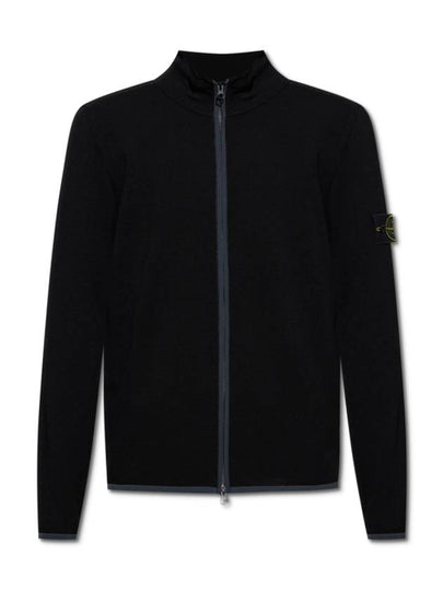 Compass Patch High Neck Stretch Wool Zip Up Cardigan Black - STONE ISLAND - BALAAN 2