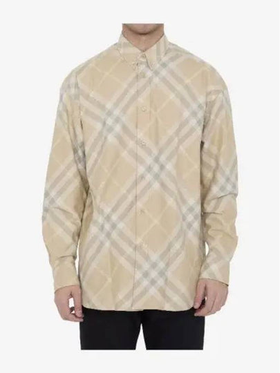 Check Cotton Long Sleeve Shirt Beige - BURBERRY - BALAAN 2