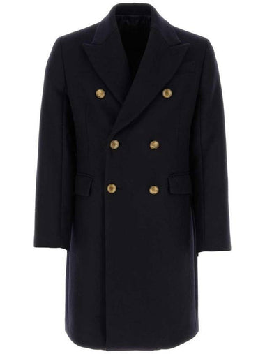 Men's Wool Blend Double Coat Navy - PRADA - BALAAN 1