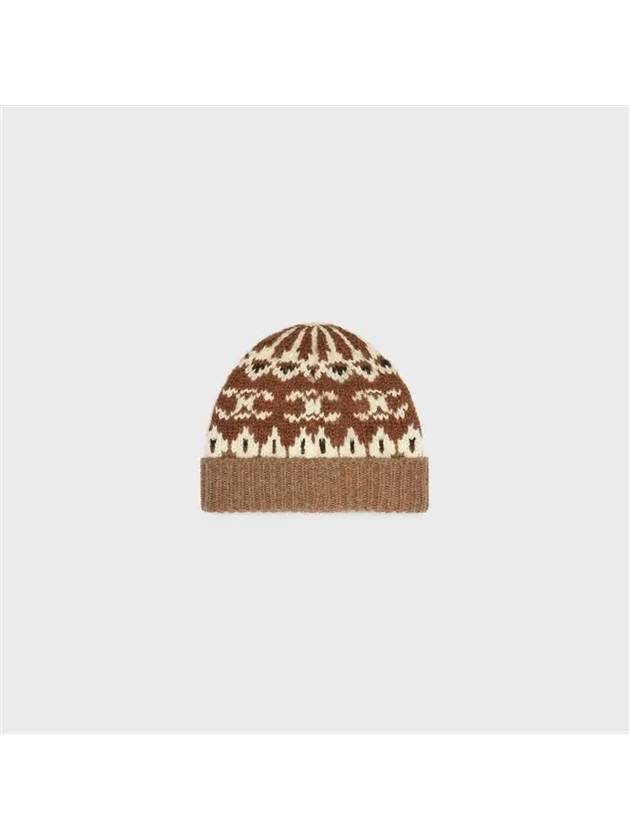 Triomphe Fair Isle Wool Beanie Camel - CELINE - BALAAN 3