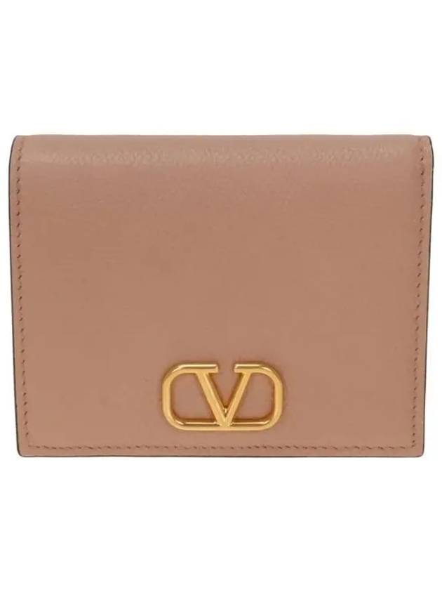 V Logo Signature Flap Compact Half Wallet Rose Canel - VALENTINO - BALAAN 2