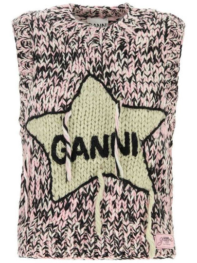 Logo Graphic Knit Vest Chalk Pink - GANNI - BALAAN 2