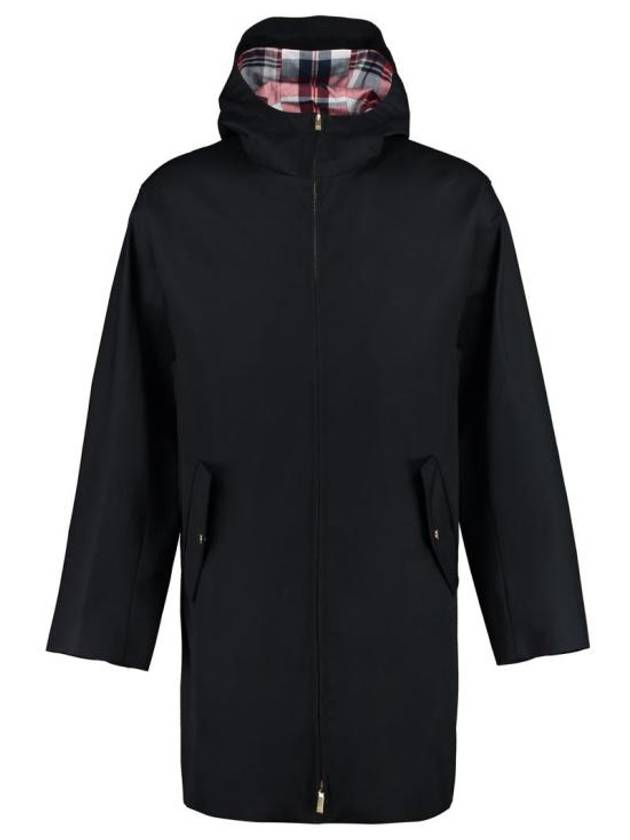 Waterproof Cotton Twill T-Dart Hooded Jacket Navy - THOM BROWNE - BALAAN 2