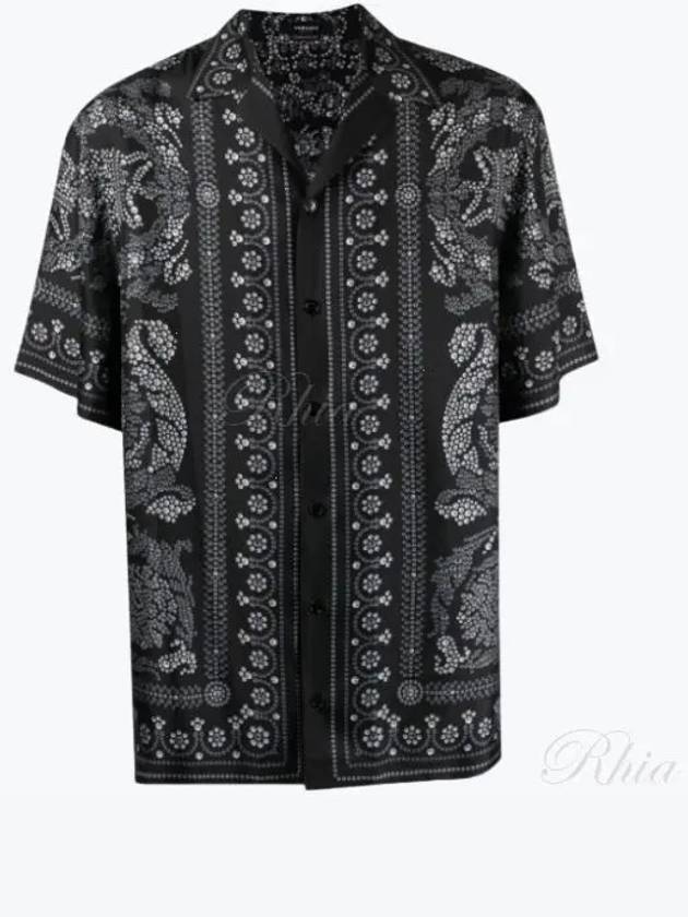 Men's Barocco Silhouette Silk Short Sleeve Shirt Black - VERSACE - BALAAN 2