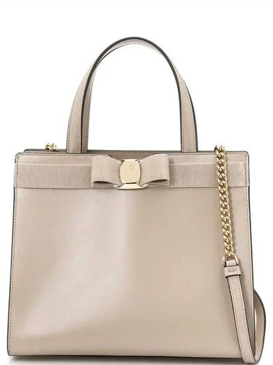 Vara Bow Top Handle Tote Bag Beige - SALVATORE FERRAGAMO - BALAAN 2