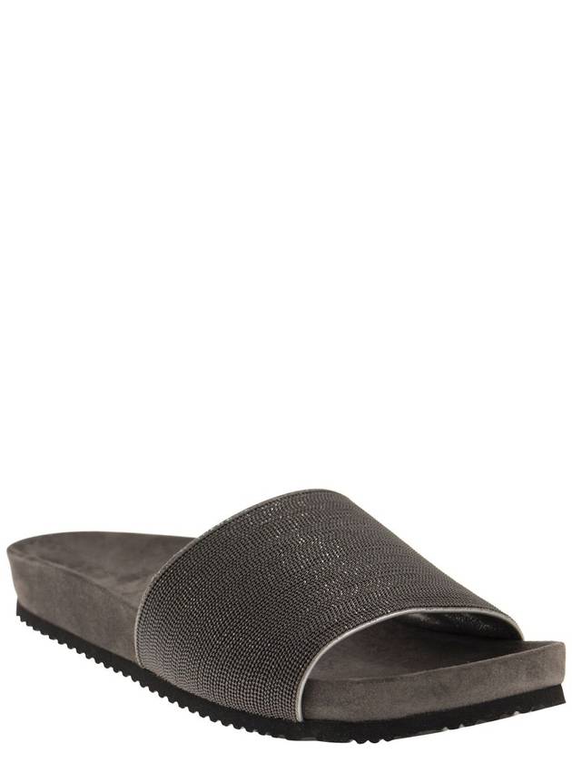 Monili Strap Suede Slippers Grey - BRUNELLO CUCINELLI - BALAAN 3