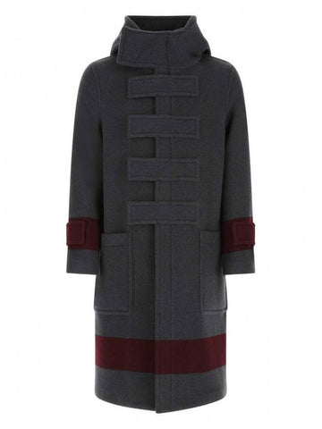 Men's Burgundy Lined Wool Duffel Coat Gray - BURBERRY - BALAAN 1