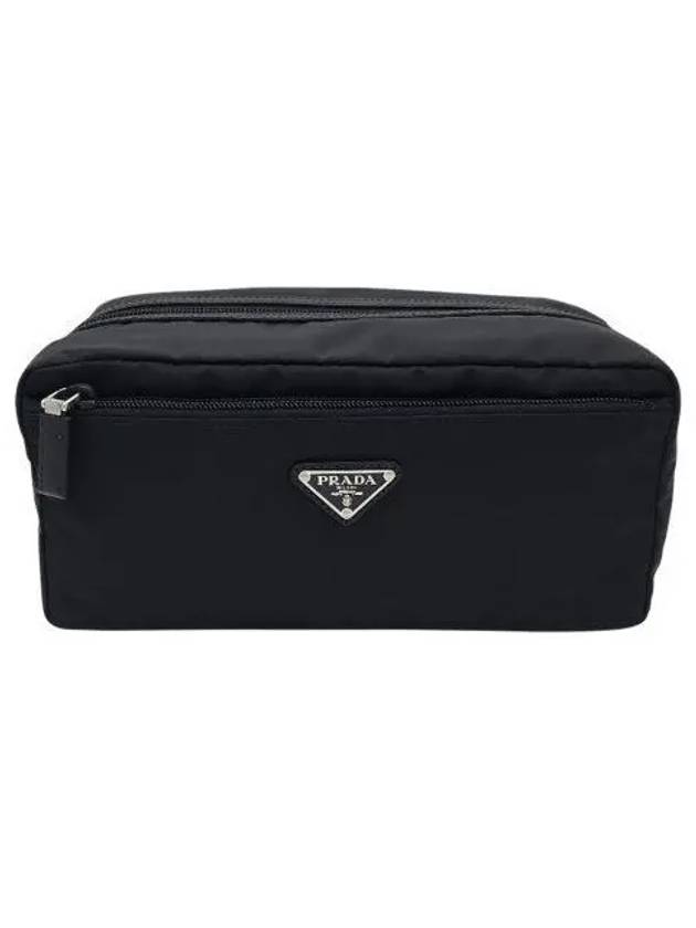 Triangle Logo Cosmetic Pouch Bag Black - PRADA - BALAAN 2