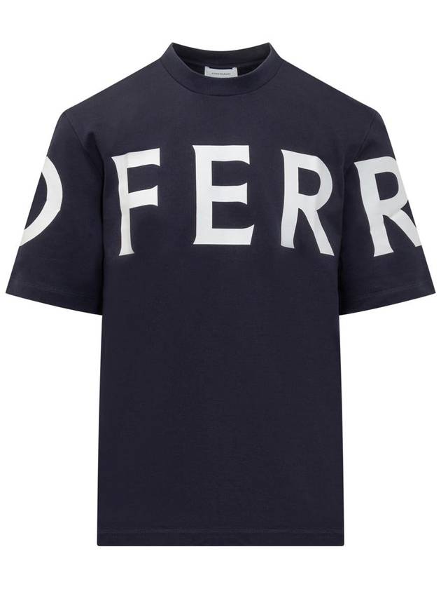 Big Logo Cotton Short Sleeve T-Shirt Navy - SALVATORE FERRAGAMO - BALAAN 2