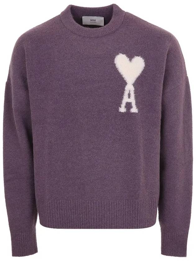 Intarsia Logo Crewneck Knit Top Lilac - AMI - BALAAN 3