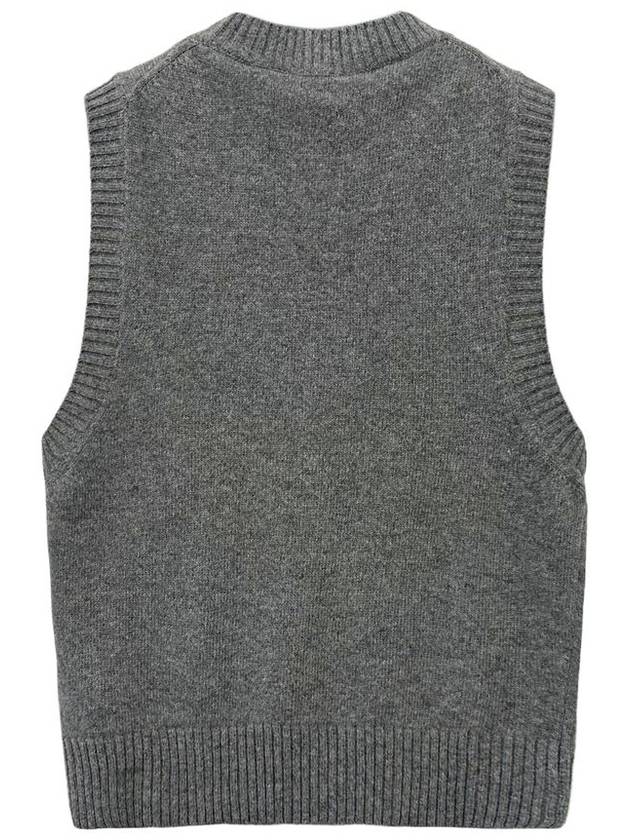 Logo Graphic Crew Neck Wool Knit Vest Grey - GANNI - BALAAN 3