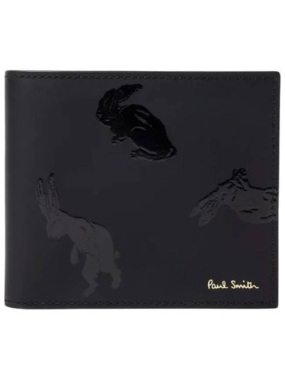 Rabbit Print Fold Leather Half Wallet Black - PAUL SMITH - BALAAN 2