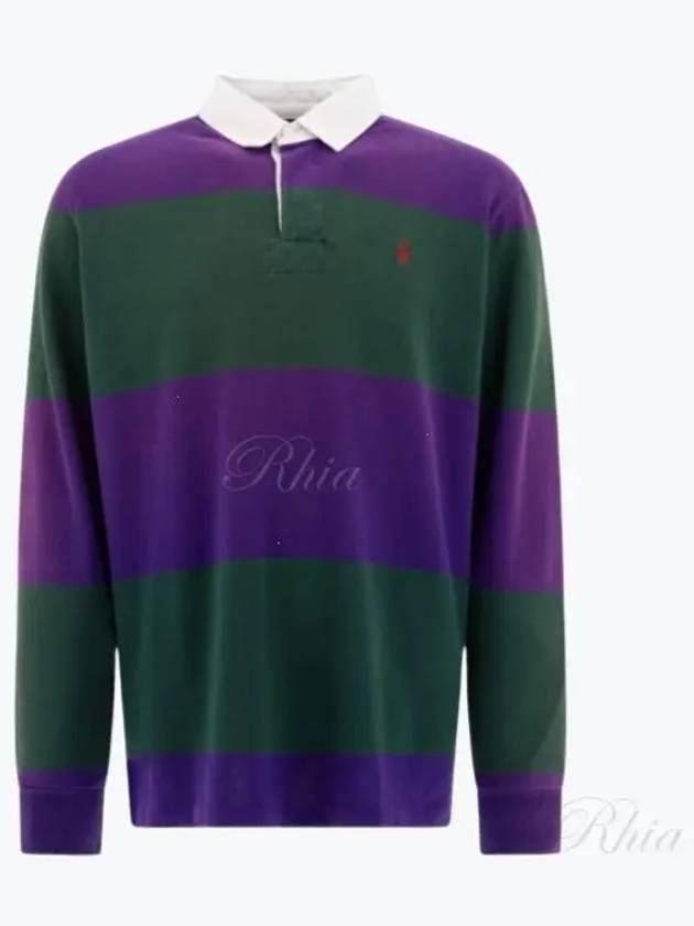 Stripe Classic Fit Long Sleeve PK Shirt Green Purple - POLO RALPH LAUREN - BALAAN 2