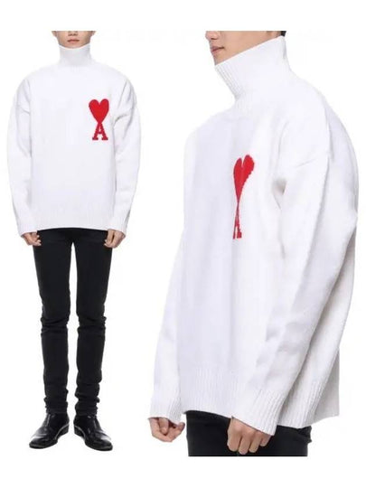 Big Heart Logo Wool Knit Turtleneck White - AMI - BALAAN 2