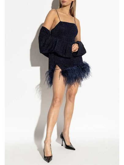 Oseree Dress With Ostrich Feathers, Women's, Navy Blue - OSEREE - BALAAN 2