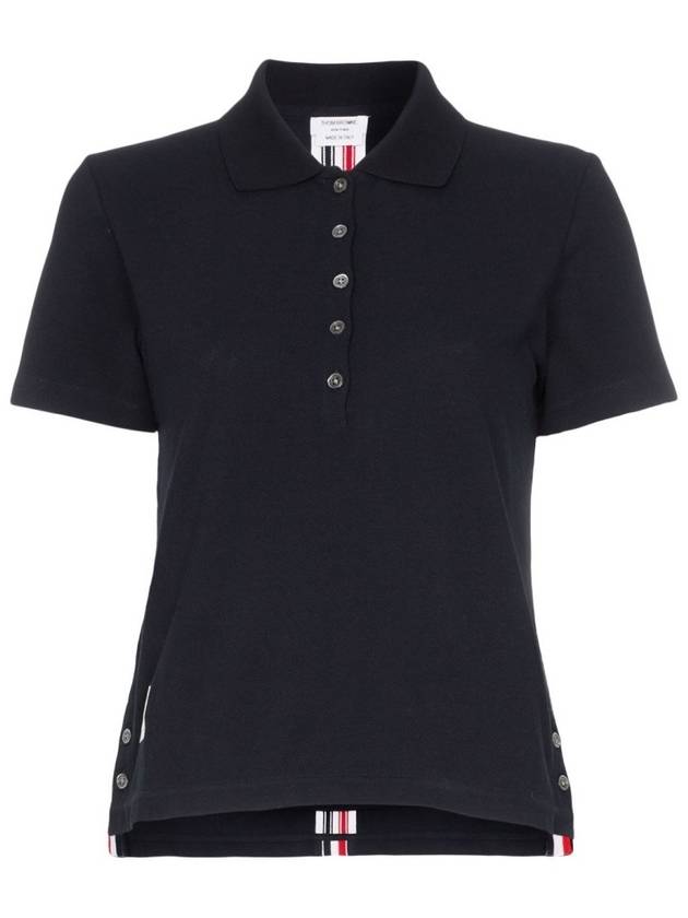 Classic Pique Center Back Stripe Relaxed Fit Short Sleeve Polo Shirt Navy - THOM BROWNE - BALAAN 4