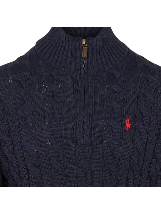 Men's Embroidery Pony Cable Half Zip Up Knit Top Navy - POLO RALPH LAUREN - BALAAN 5