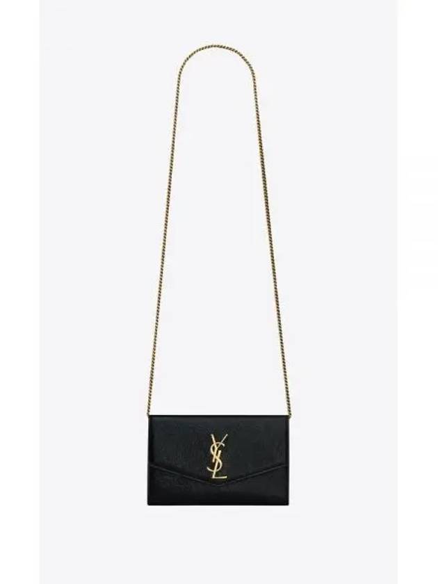 Uptown Shiny Grained Leather Chain Wallet Black - SAINT LAURENT - BALAAN 2